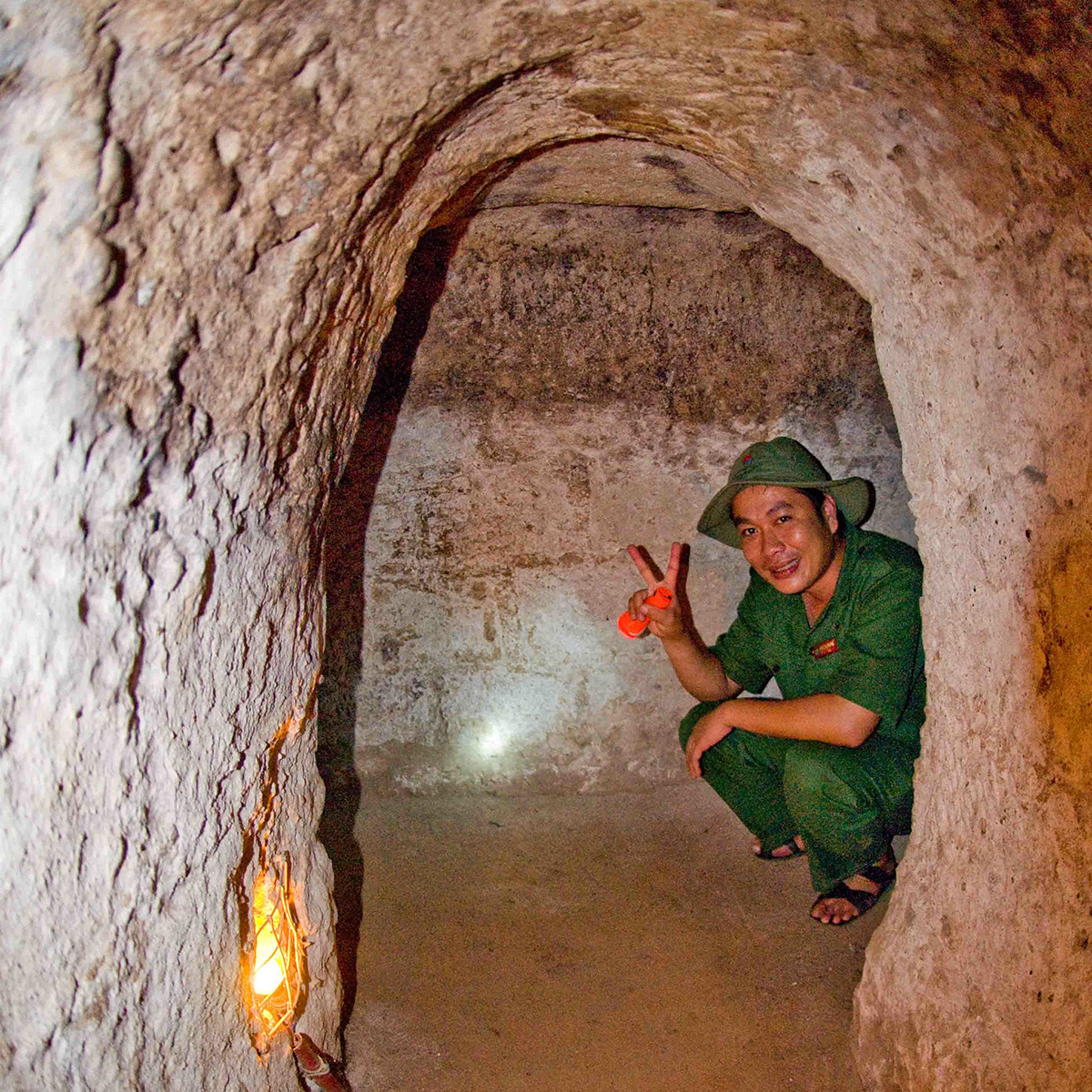 Inside view of the narrow Cu Chi Tunnels showcasing their structure.