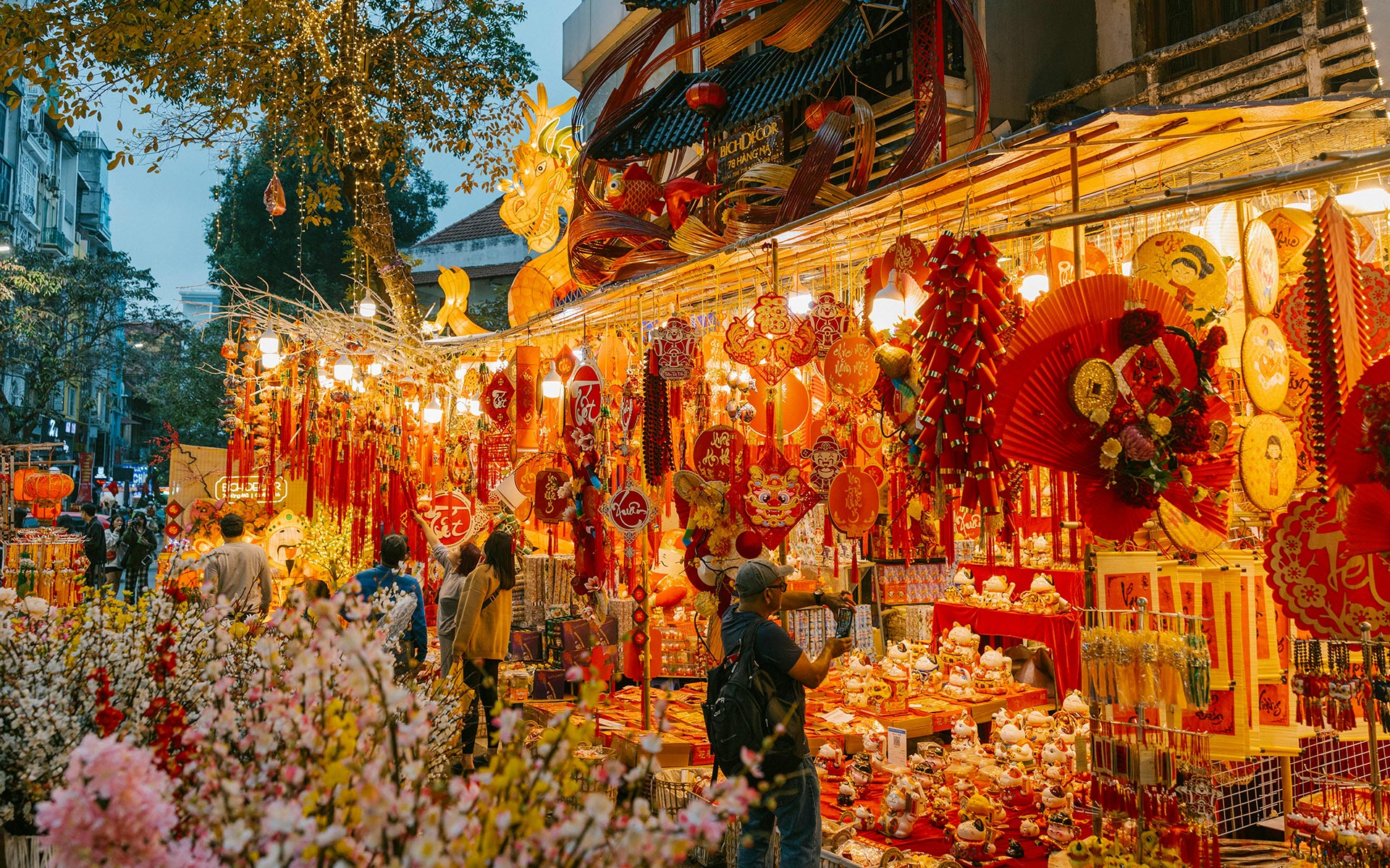 View of Colorful Decorations at Hang Ma Street in Hanoi